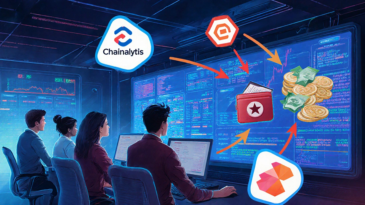 Compliance analysts tracking crypto funds across multiple blockchains using machine learning tools.