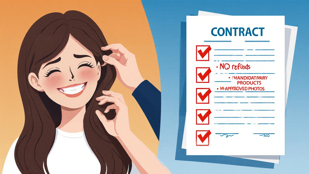 Split image showing positive styling session vs. contract red flags