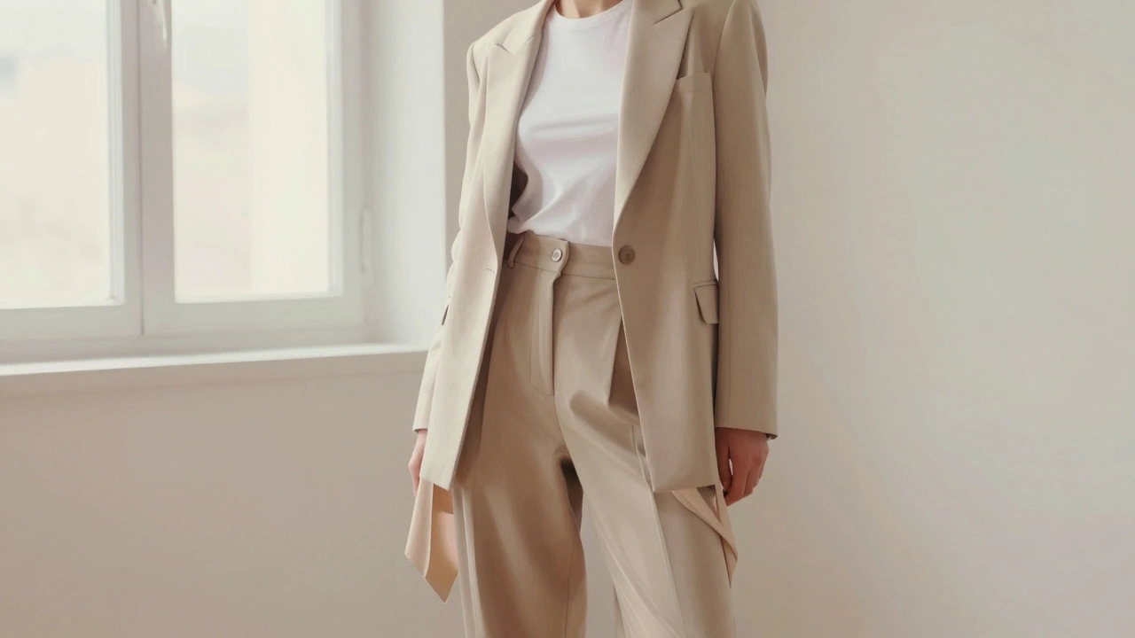 Person with rectangle shape in fitted tee, cropped blazer, and long vest, creating curve illusion.