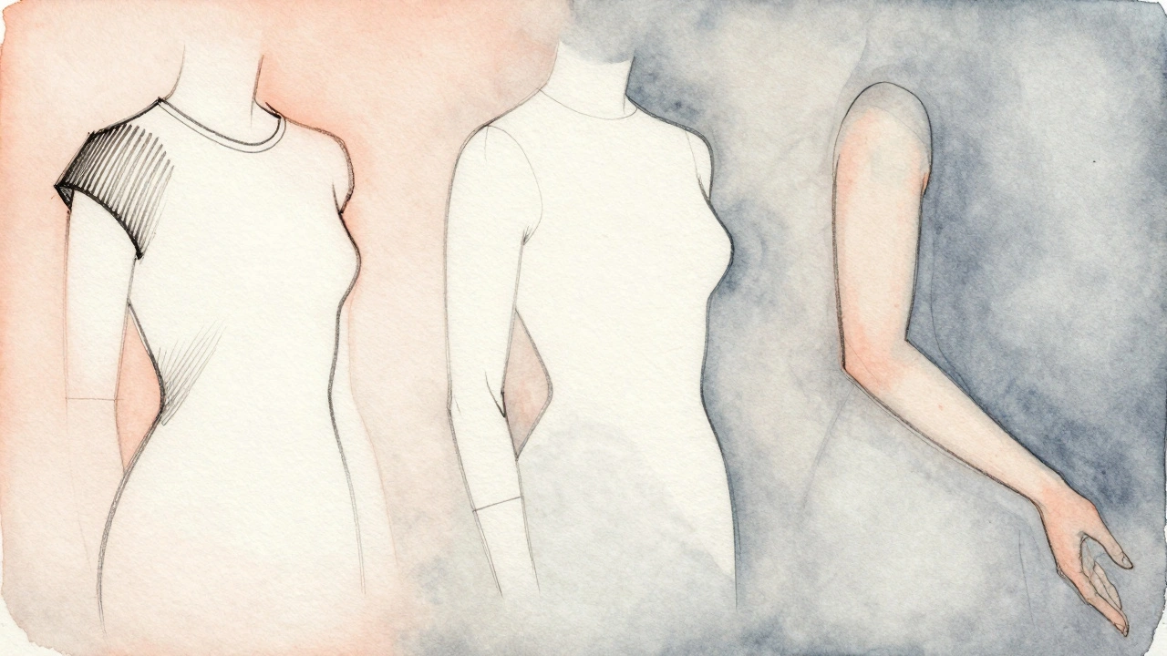 Three abstract arm shapes showing cap, three-quarter, and full-length sleeves to illustrate proportion and balance.