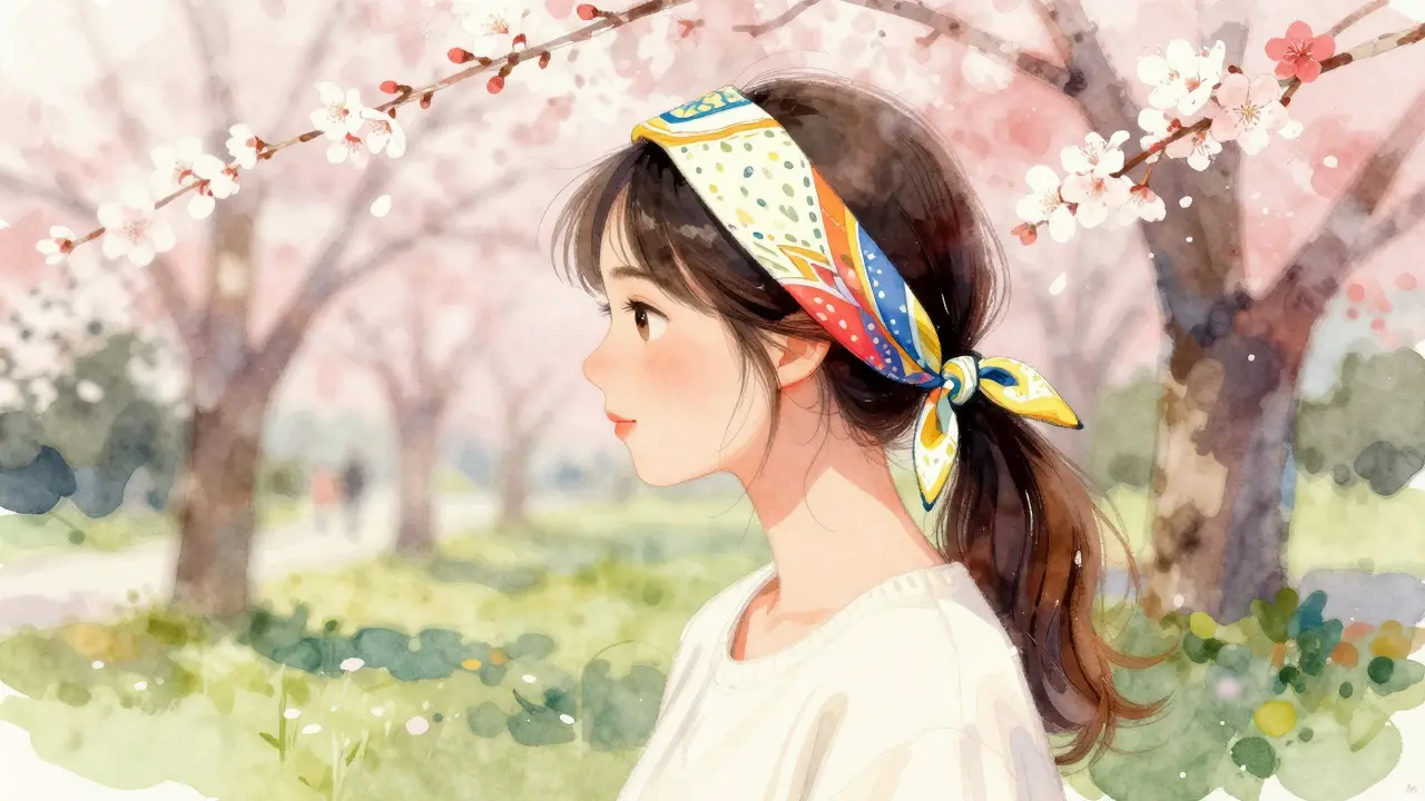 Bandana headband on woman with ponytail hair