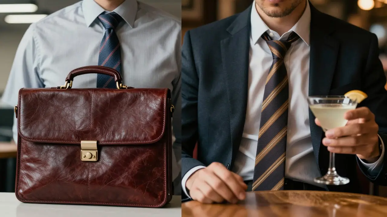 Comparison of a formal office look versus a relaxed after-hours professional style.