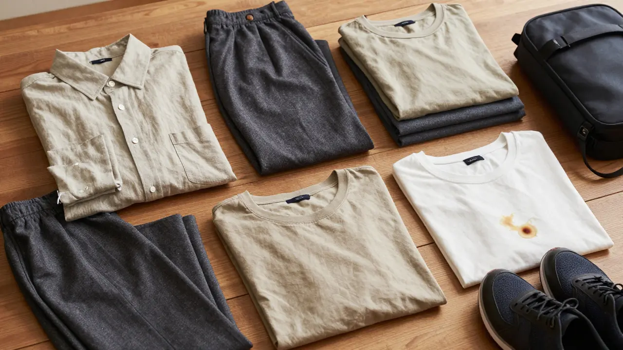 Curated pile of versatile, high-quality neutral clothing items