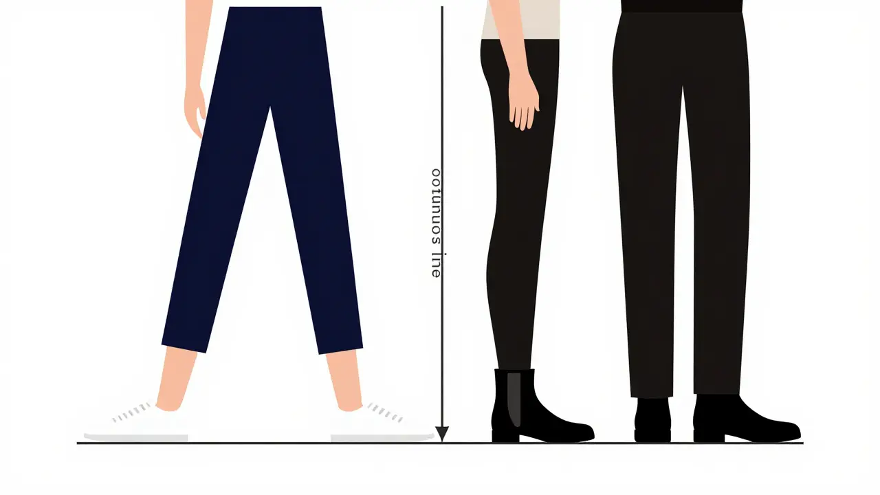 Illustration showing how shoe color breaks or extends the leg line visually