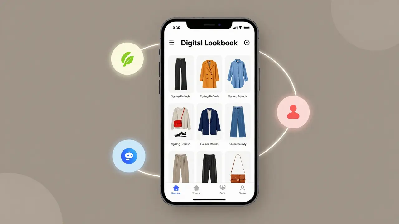 Smartphone displaying a curated digital fashion lookbook