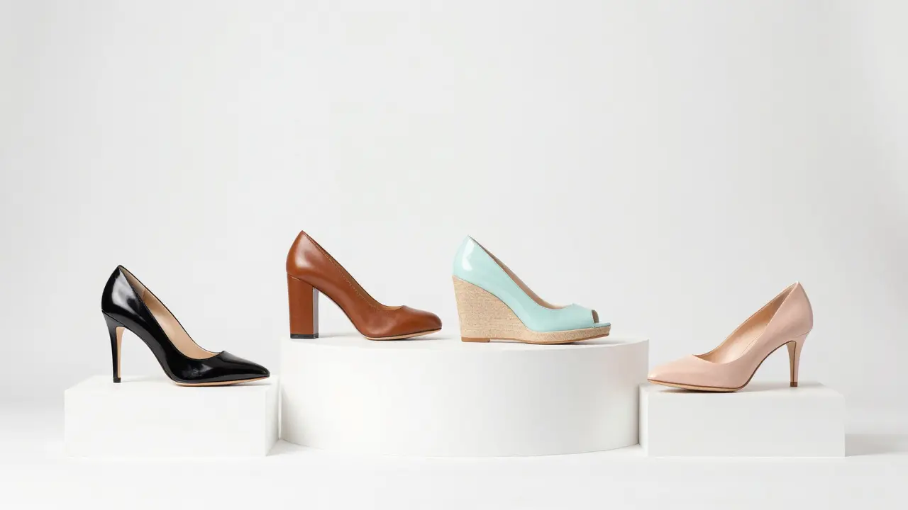Comparison of stiletto, block, wedge, and kitten heels