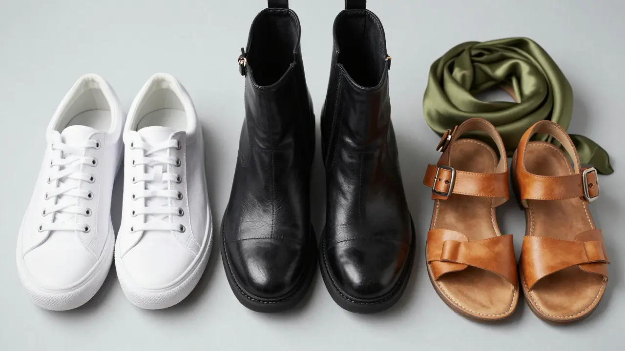 Three pairs of versatile travel shoes and accessories