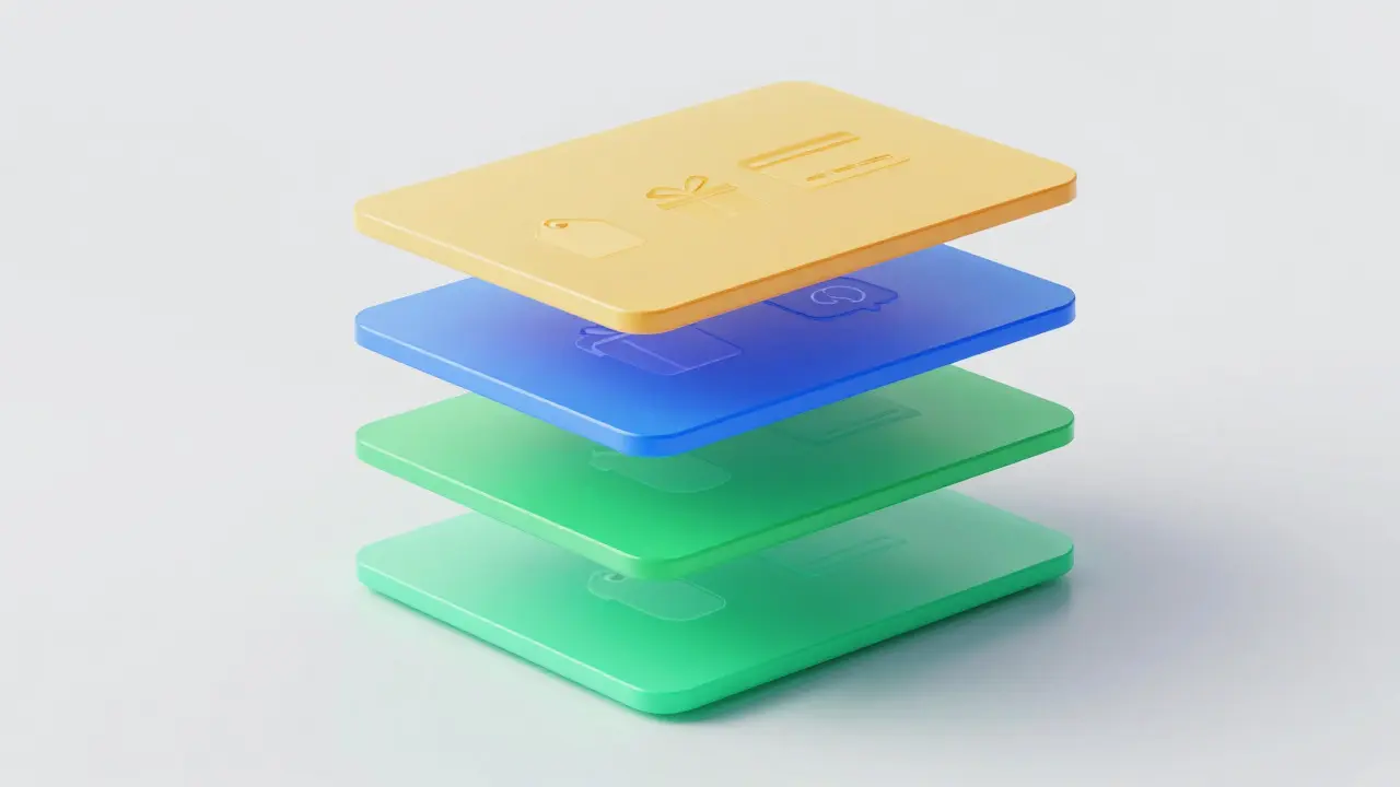 3D layers representing different types of discounts stacked together