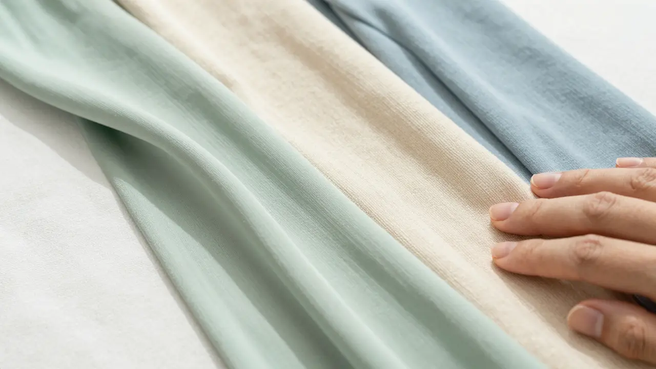 Close-up of bamboo, modal, and cotton fabrics showing texture