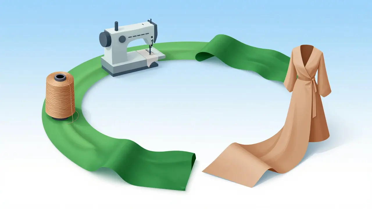 Illustration of circular fashion economy with flowing fabric