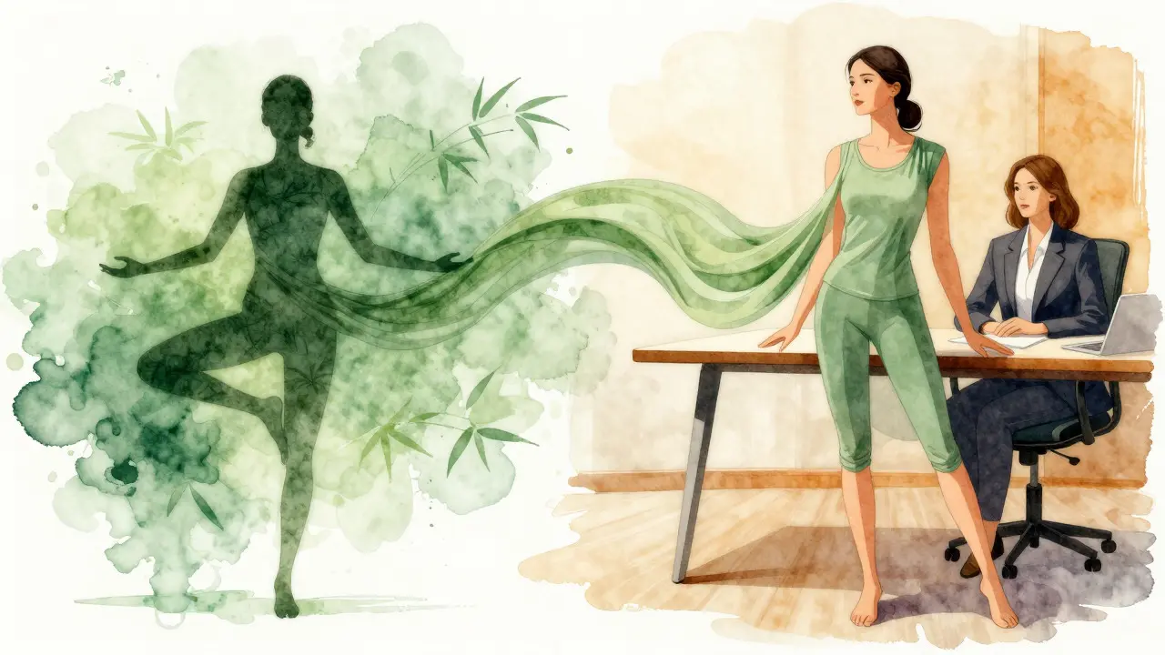 Watercolor art showing activewear from yoga to office