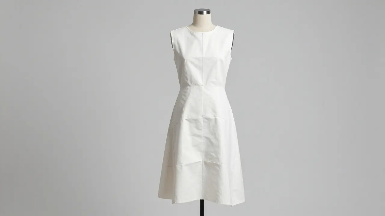White avant-garde dress with angular seams on mannequin