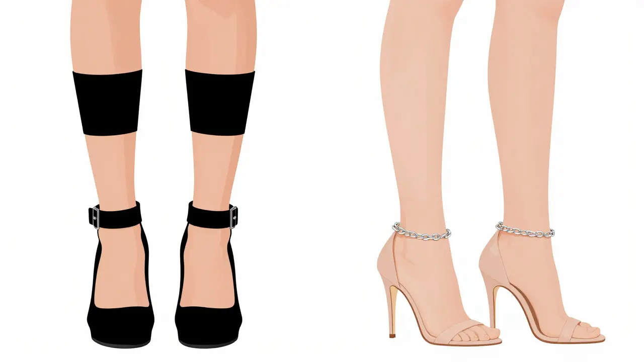 Comparison of wide vs thin ankle straps on legs