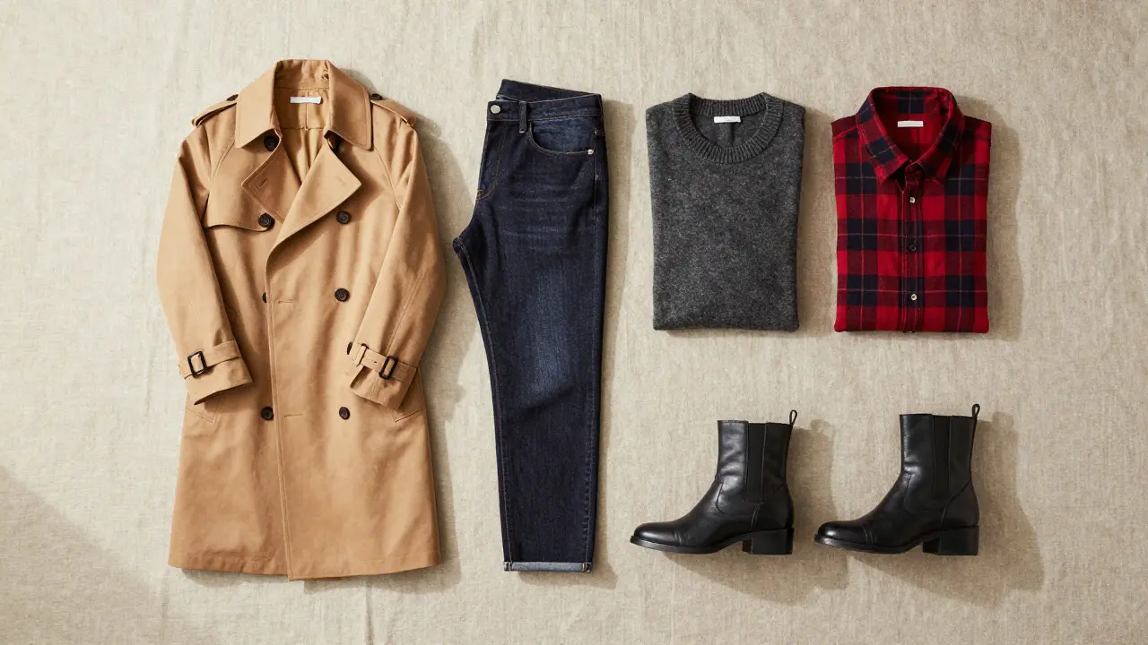Flat lay of fall clothing essentials