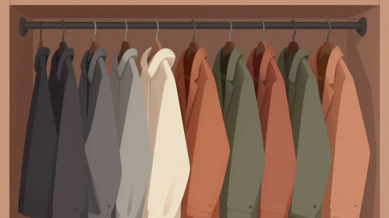 Illustration of a closet with clothes arranged in smooth color gradients