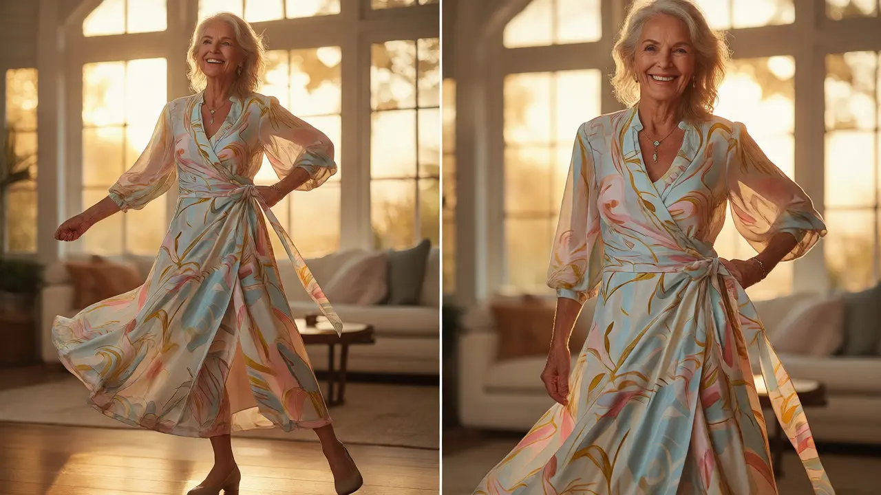 Confident woman adjusting a flattering wrap dress