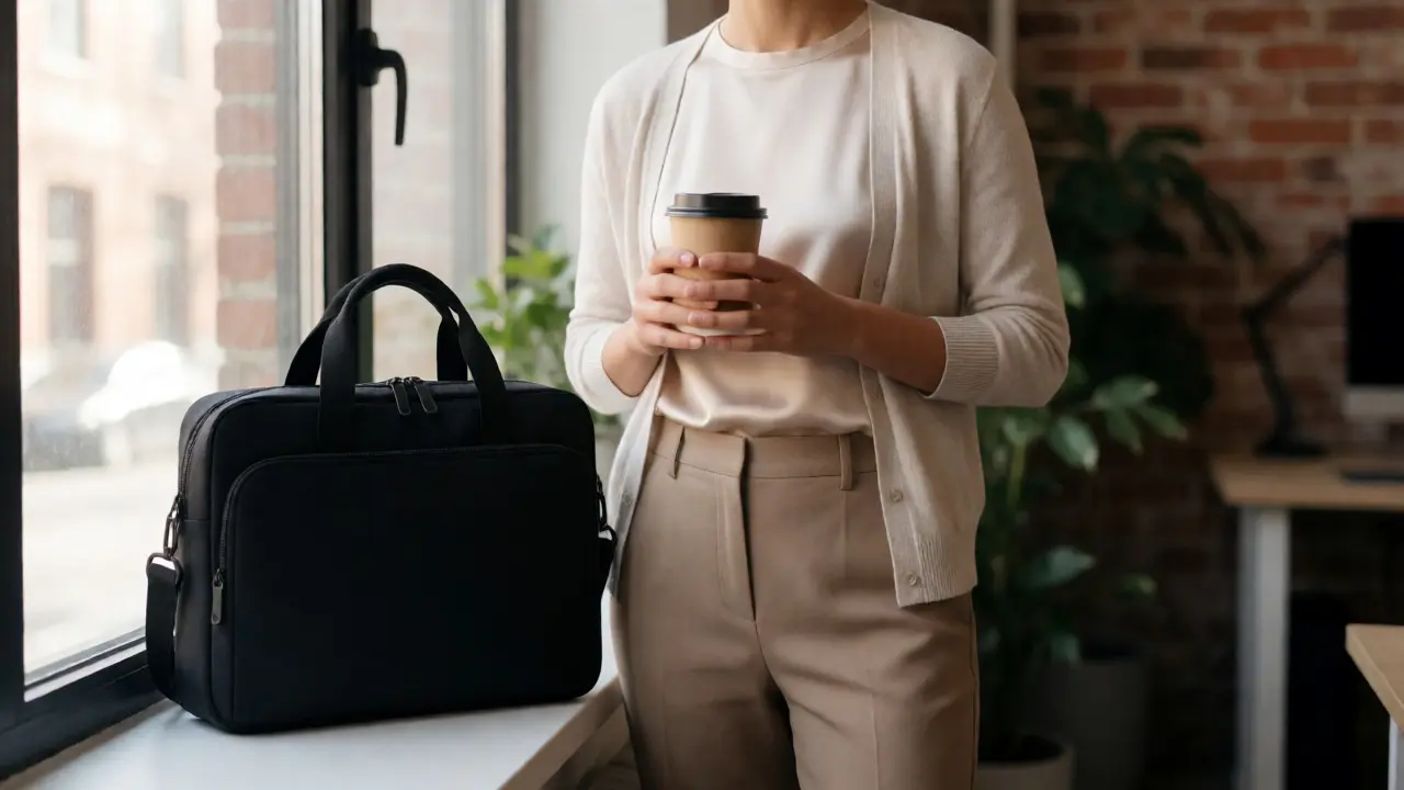 Professional in polished smart casual wear standing in a bright creative office