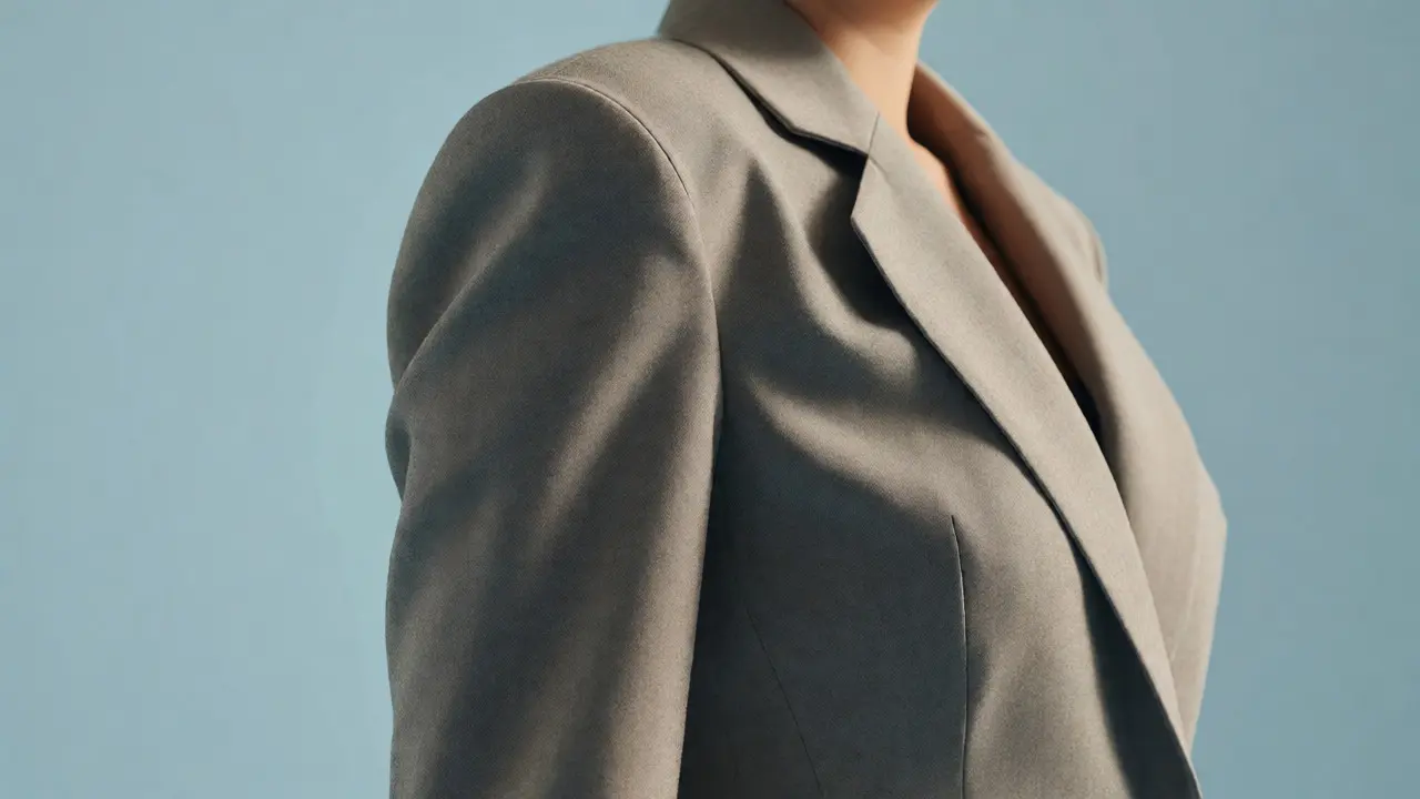 Close-up of a blazer sleeve showing adjusted fit for a petite frame.