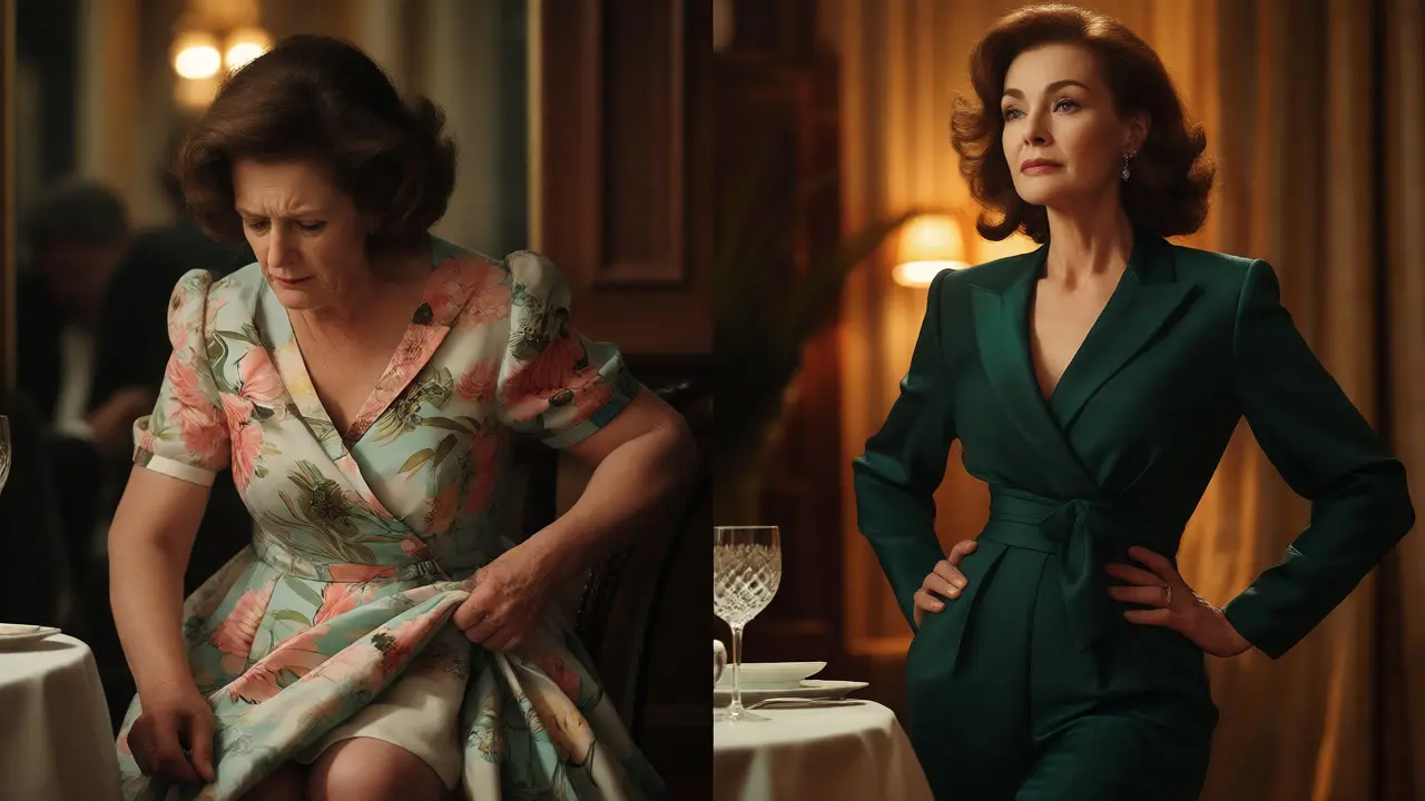 Contrast between a hesitant woman in pastels and a confident one in a bold jumpsuit.