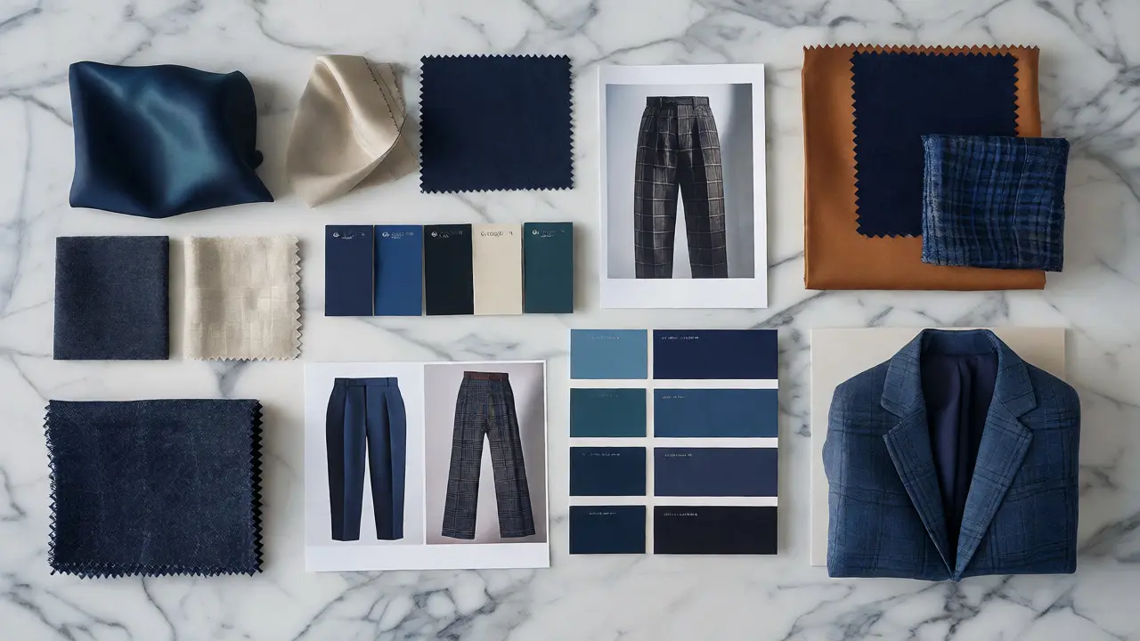 Flat lay of fabric swatches and style inspiration images