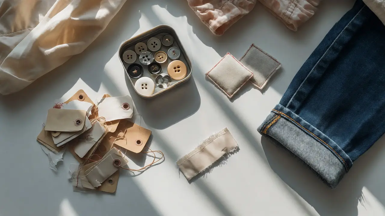 Sewing kit and clothing repairs on a table