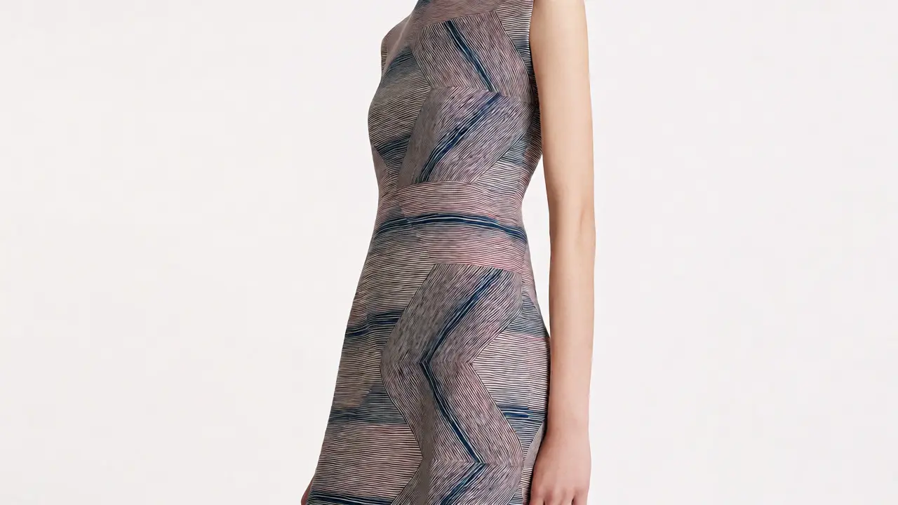 Tall lean model in geometric print adding visual width